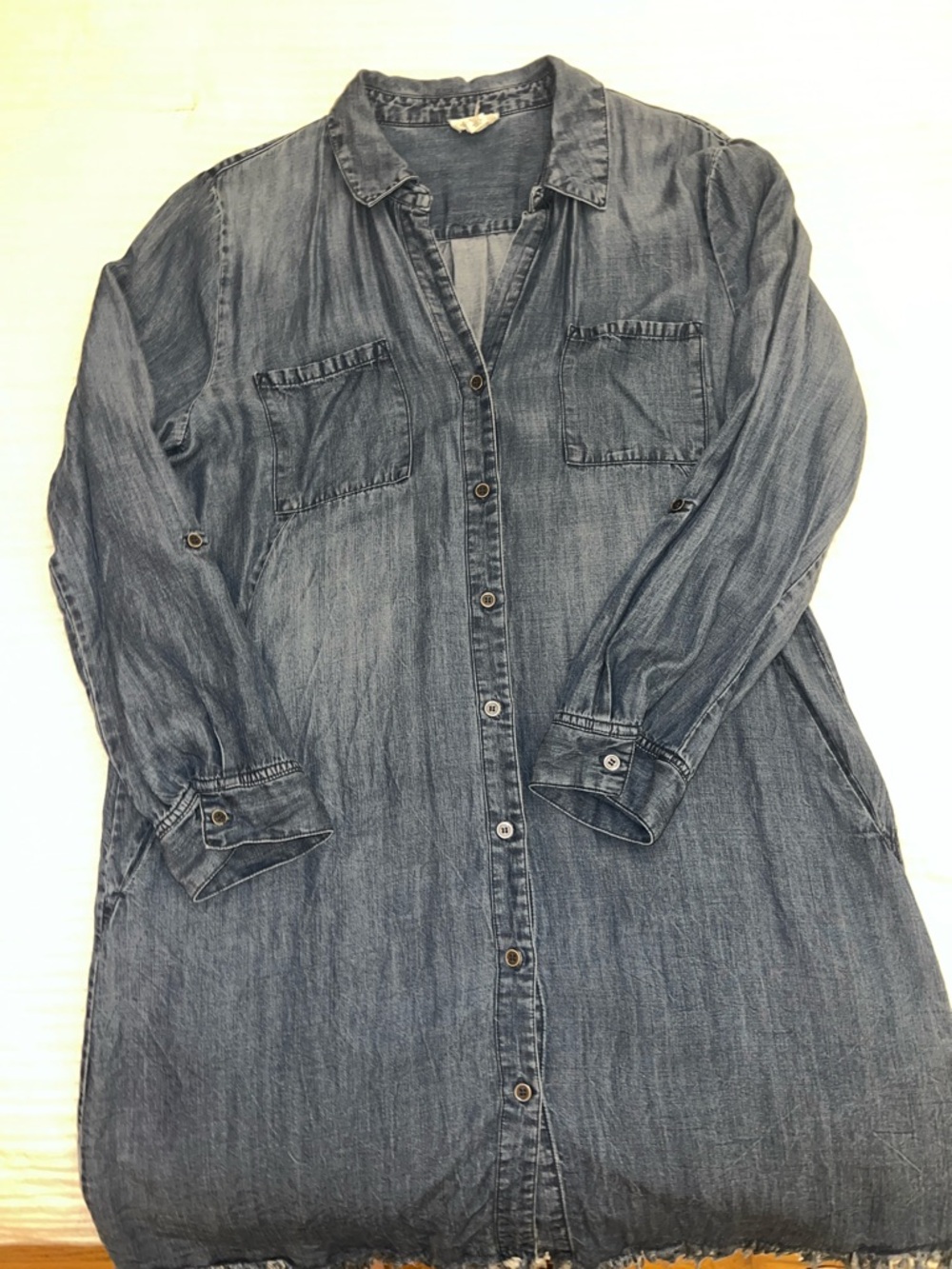 Denim Button-Front Shirt Dress in Washed Blue